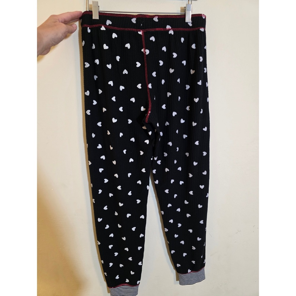 PJ Salvage Waffle Knit Heart Print Pajama Set‎ Black White Red Henley Joggers - Picture 5 of 15